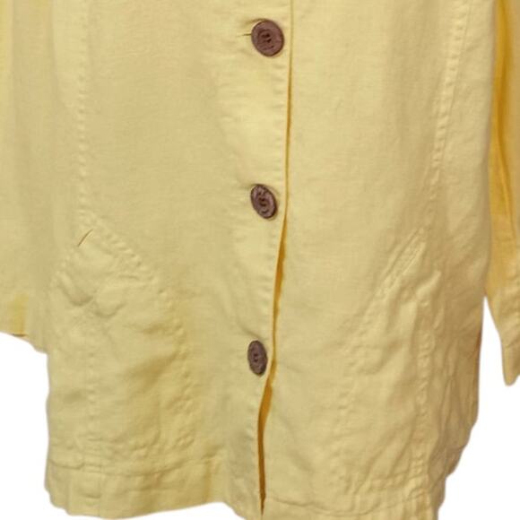 CHICO'S 1 Yellow 100% Linen Jacket M Pockets Light Office Career Travel Vacation - Picture 5 of 10